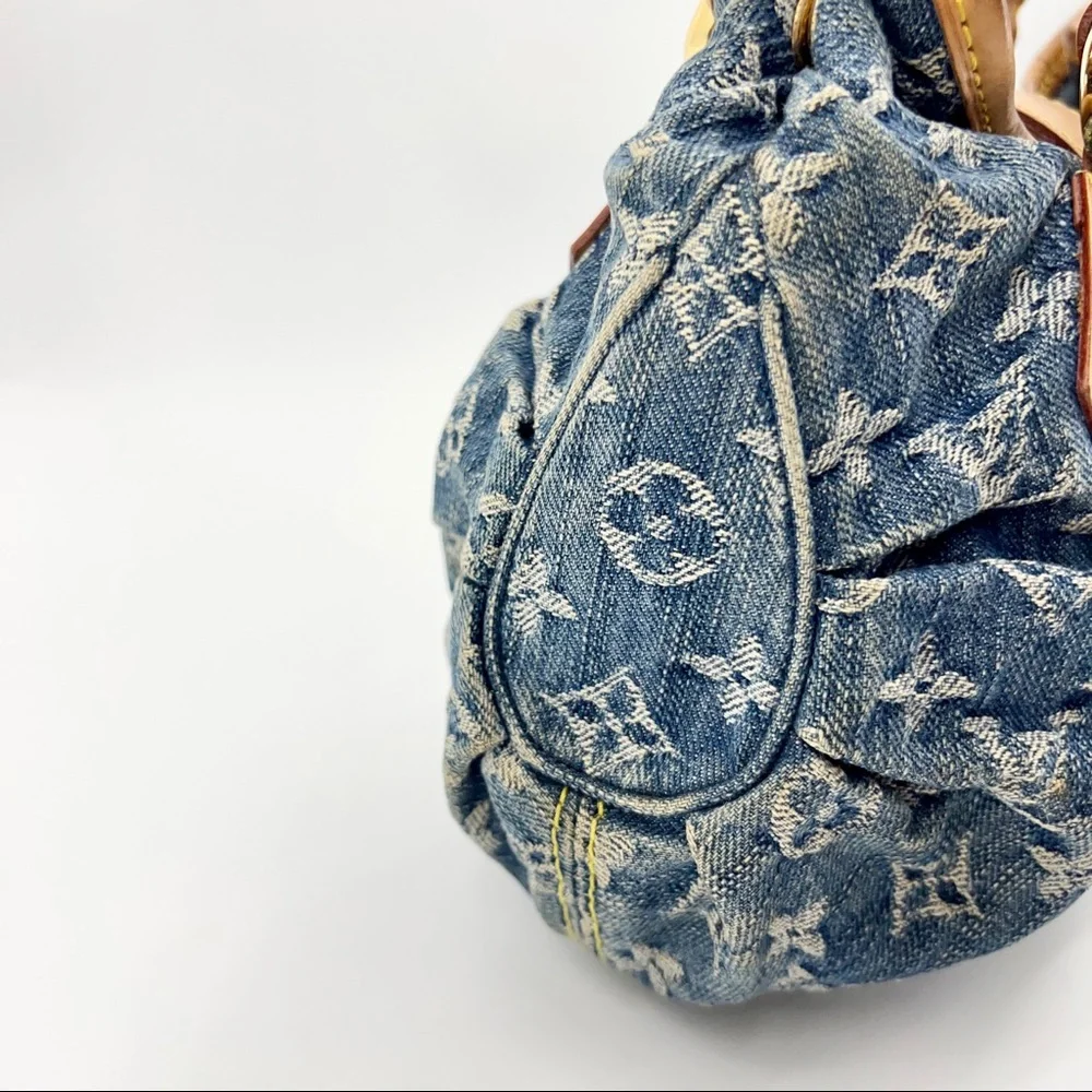 Louis Vuitton Denim Monogram Satchel with Tan Leather Trim